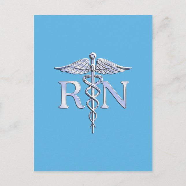 Carte Postale Infirmière inscrite RN Silver Caduceus sur Bleu bé (Devant)
