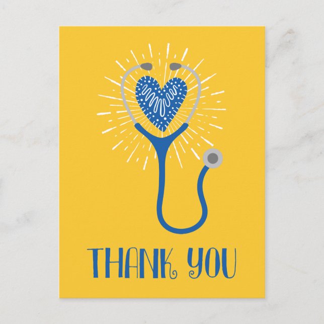 Carte Postale Infirmière Merci Stethoscope bleu jaune Merci (Devant)