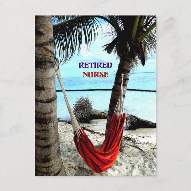 Carte Postale Infirmière retraitée - Hamac à la plage (Devant)
