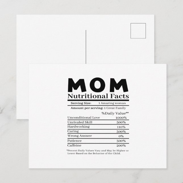 Carte Postale Informations nutritionnelles de Maman (Devant / Derrière)