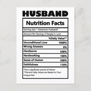 Carte Postale Informations nutritionnelles drôles de mari blague