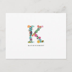 Carte Postale Initiale florale de monogramme de lettre - K -