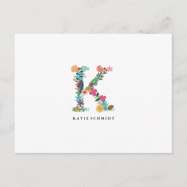 Carte Postale Initiale florale de monogramme de lettre - K - (Devant)