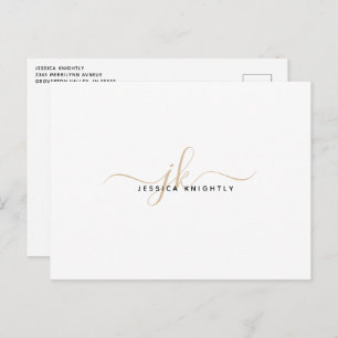 Carte Postale Initiales de script Monogramme Or Moderne Minimali