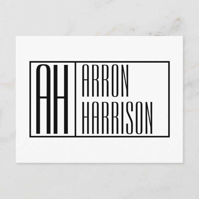 Carte Postale Initiales minimes modernes et logo de nom (Devant)