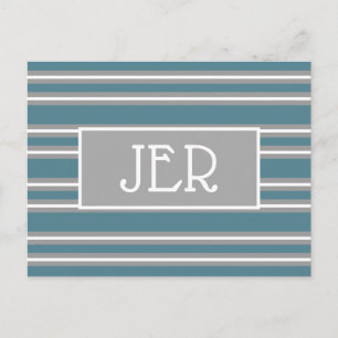 Carte Postale Initiales Monogrammes modernes Modèle gris turquoi