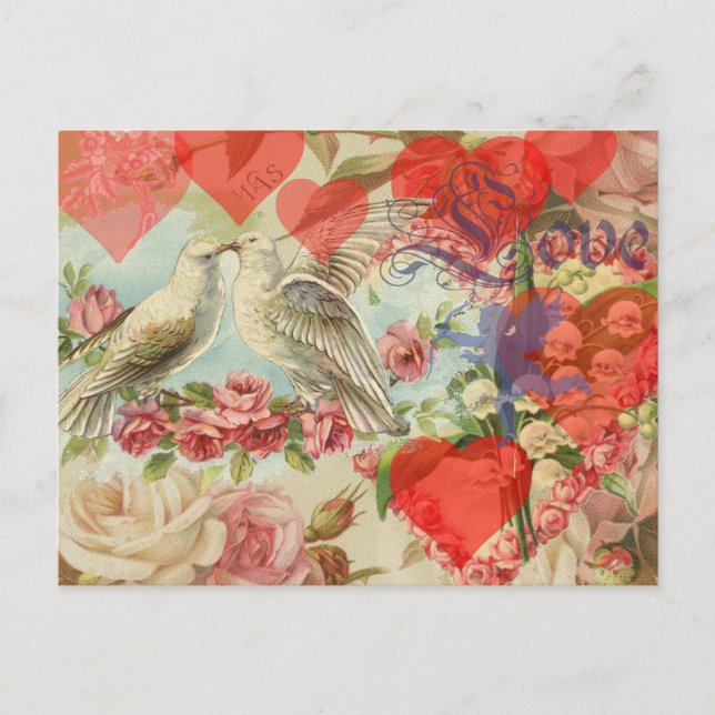 Carte Postale Inséparables Coeur antique Vintage (Devant)