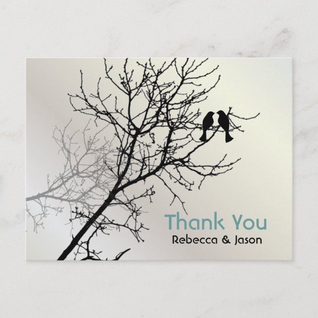 Carte Postale Inséparables modernes Arbre blanc Mariage merci (Devant)