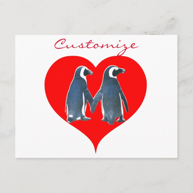 Carte Postale Inséparables Penguin Couple Red Hearts Thunder_Cov (Devant)