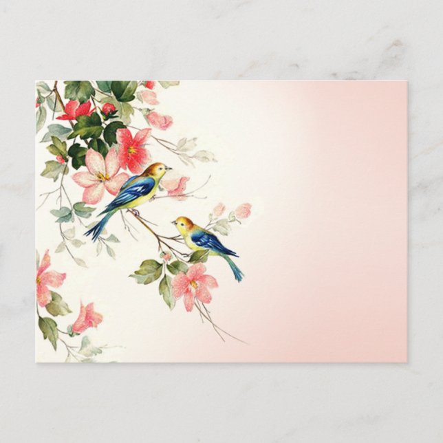 Carte Postale Inséparables vintages | blanc rose pâle (Devant)