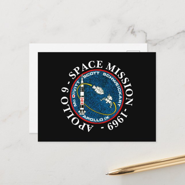 Carte Postale Insigne Apollo 9 Space Mission 1969 (Devant/Arrière en situation)