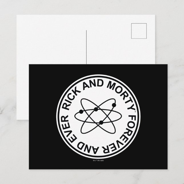 Carte Postale Insigne atomique Rick et Morty pour toujours et ja (Devant / Derrière)