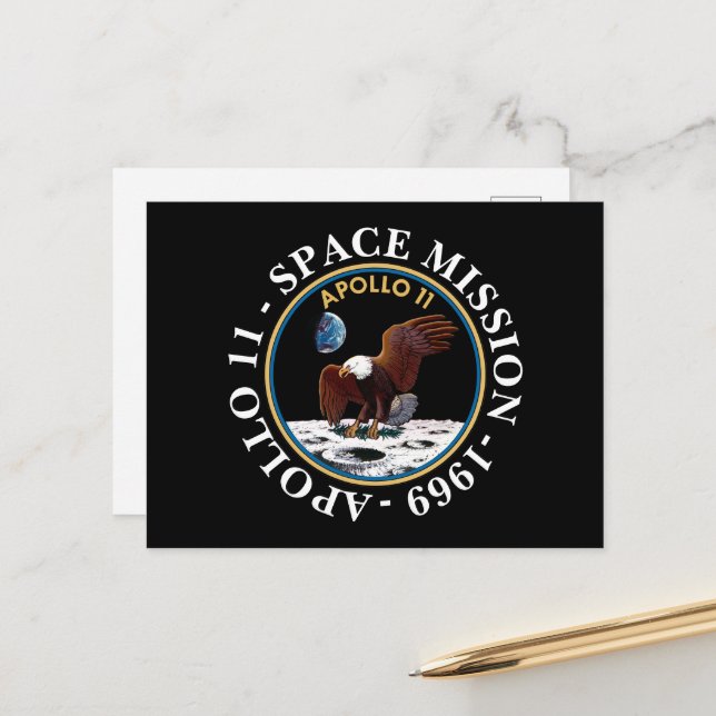 Carte Postale Insigne de mission spatiale Apollo 11 1969 (Devant/Arrière en situation)