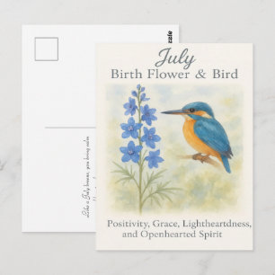 Carte Postale Inspiration Florale Bleue Vintage Oiseau Anniversa