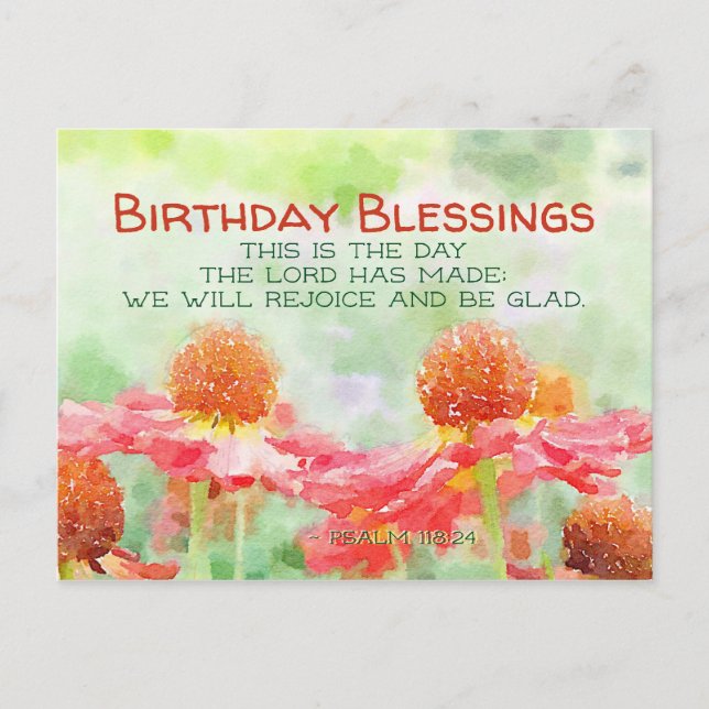 Carte Postale Inspirationnel Psaume d'anniversaire 118:24 Fleurs (Devant)