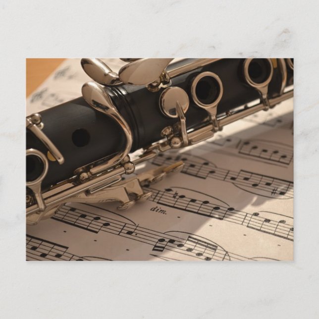 Carte Postale Instrument de musique Clarinet avec notation (Devant)