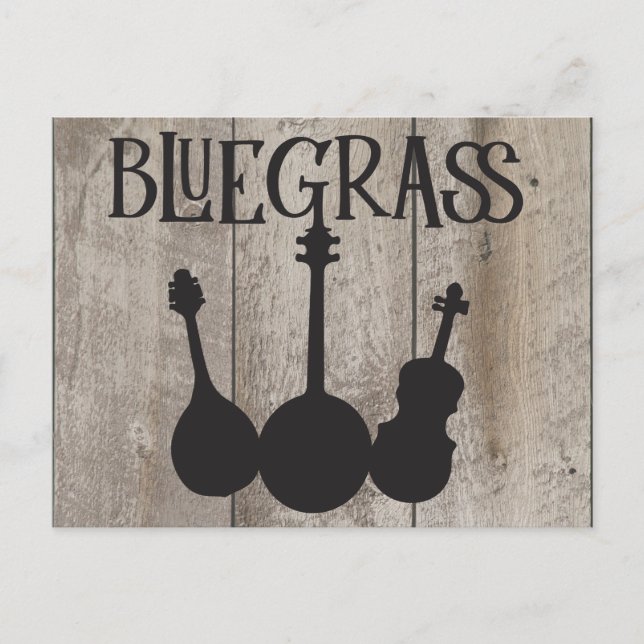 Carte Postale Instruments de musique Bluegrass sur bois rustique (Devant)