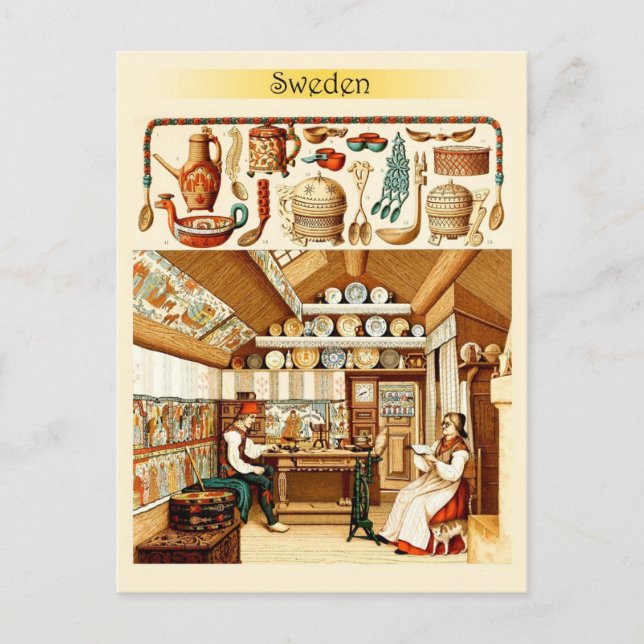 Carte Postale Intérieur de la maison suédoise (mobilier et usten (Devant)