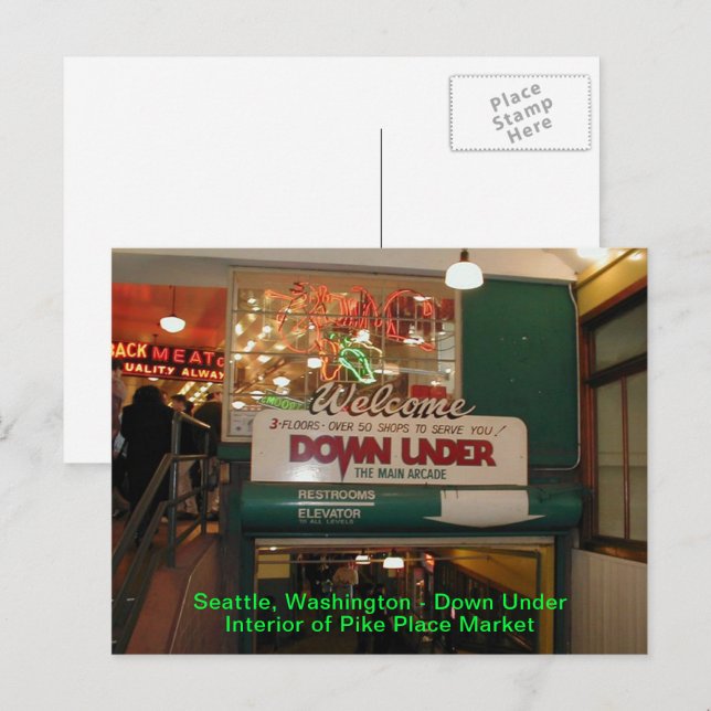 Carte Postale Intérieur du marché Pike Place Seattle, Washington (Devant / Derrière)