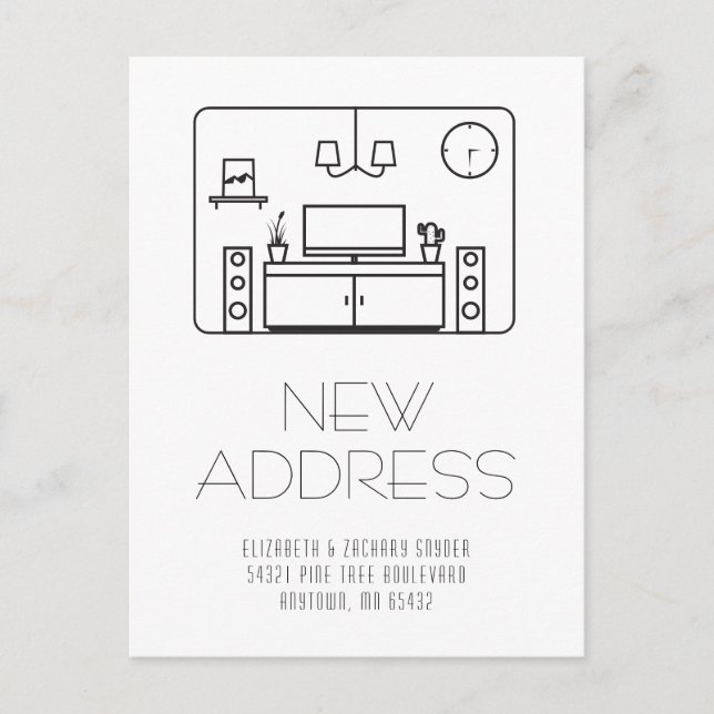 Carte Postale Intérieur moderne Noir Blanc Nouvelle Adresse Cart (Devant)
