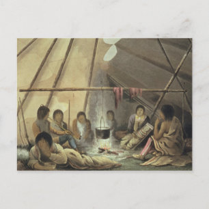 Carte Postale Interior of a Cree Indian Tent, March 25th 1820, f