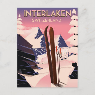 Carte Postale Interlaken Suisse poster voyage ski.