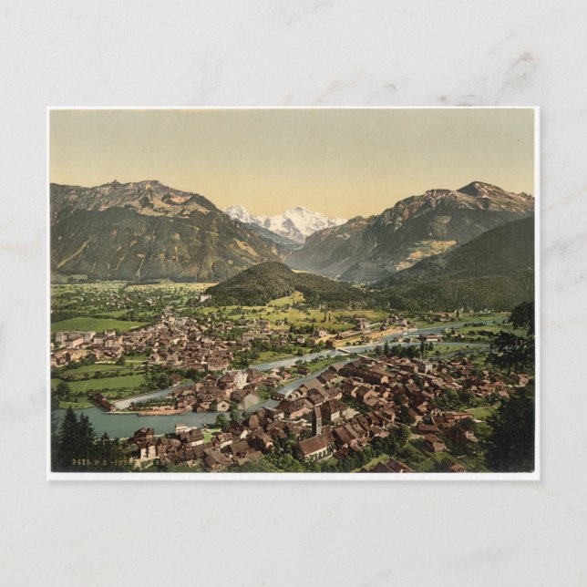 Carte Postale Interlaken Suisse Vue aérienne Vintage (Devant)