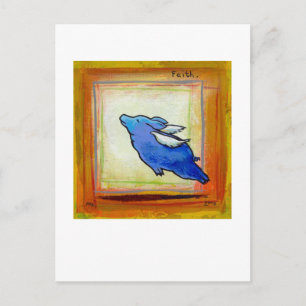 Carte Postale Intitulé : Petit Cochon Bleu - espoir volant foi A
