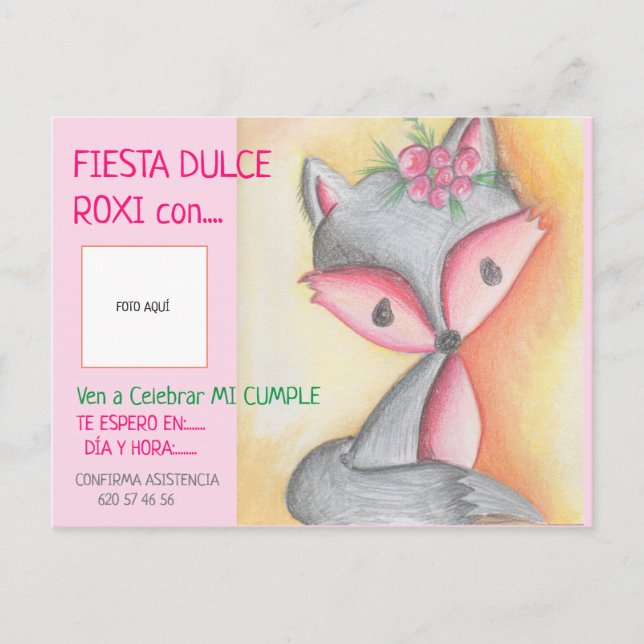 CARTE POSTALE INVITACIÓN DE CUMPLEAÑOS - DULCE ROXI CON FOTO (Devant)