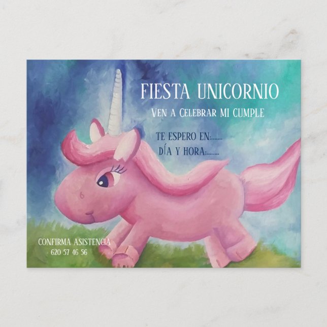CARTE POSTALE INVITACIÓN DE CUMPLEAÑOS - FIESTA UNICORNIO (Devant)