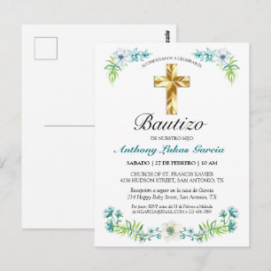 Carte Postale Invitación elegante del bautismo del muchacho del
