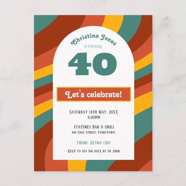 Carte postale Invitation, 40e anniversaire - rétro (Devant)