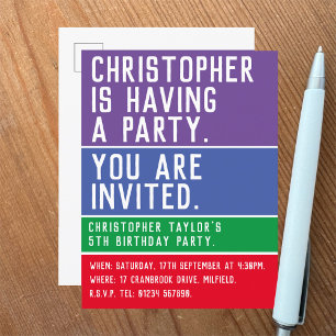 Carte Postale Invitation à la fête du 5e anniversaire de l'enfan