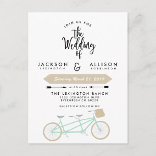 Carte Postale Invitation à un mariage à bicyclette
