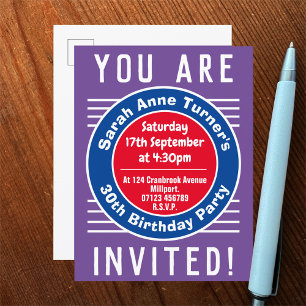 Carte Postale Invitation à une fête d'anniversaire de 30 ans