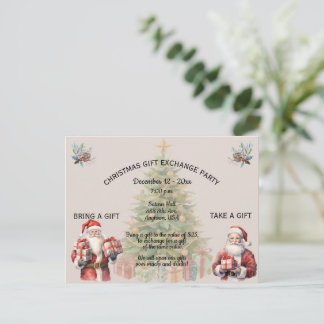 Carte Postale Invitation à une fête d'échange de cadeaux de Noël
