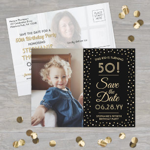 Carte Postale Invitation Anniversaire 2 Photo Noir et Or Save th