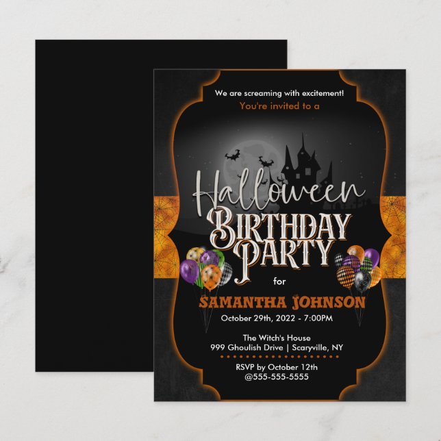 Carte postale Invitation Anniversaire d'Halloween  (Devant / Derrière)