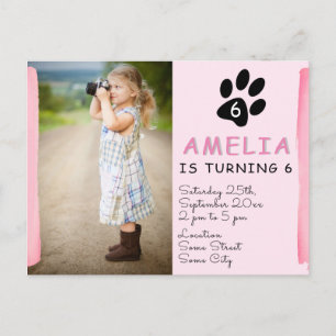 Carte Postale Invitation anniversaire photo Patte rose mignonne