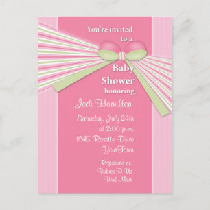 Carte Postale Invitation au Baby shower du ruban et des rayures