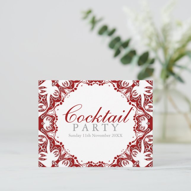 Carte Postale Invitation au cocktail Esprit Batik Rouge Blanc (Debout devant)