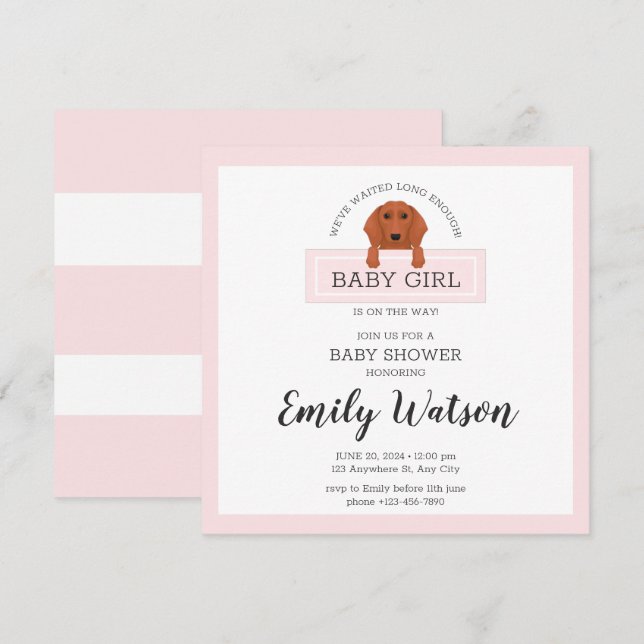Carte postale Invitation Baby shower Dachshund (Devant / Derrière)