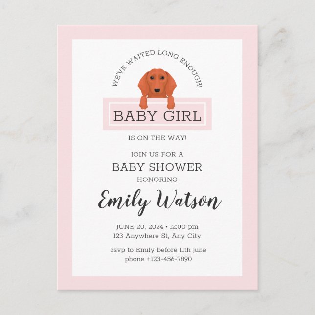Carte postale Invitation Baby shower Dachshund (Devant)