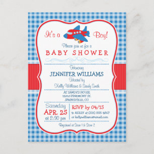 Carte Postale Invitation Baby shower d'avion mignonne