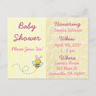 Carte Postale Invitation Baby shower de bourdon jaune et rose