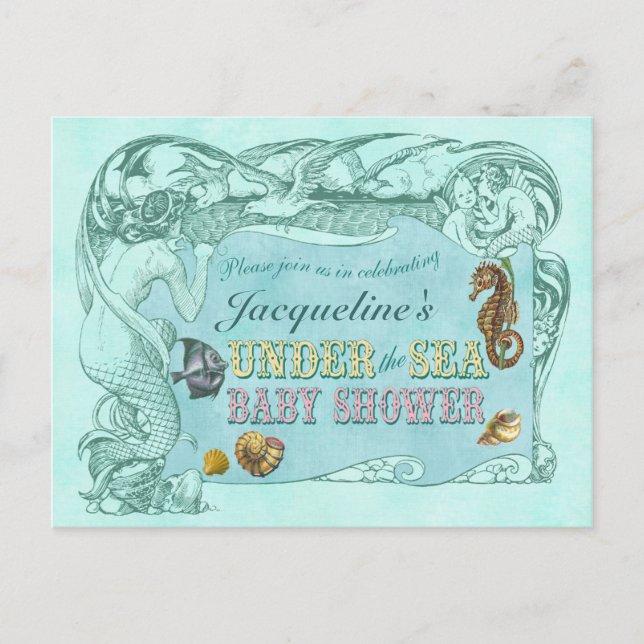 Carte postale Invitation Baby shower de mer (Devant)