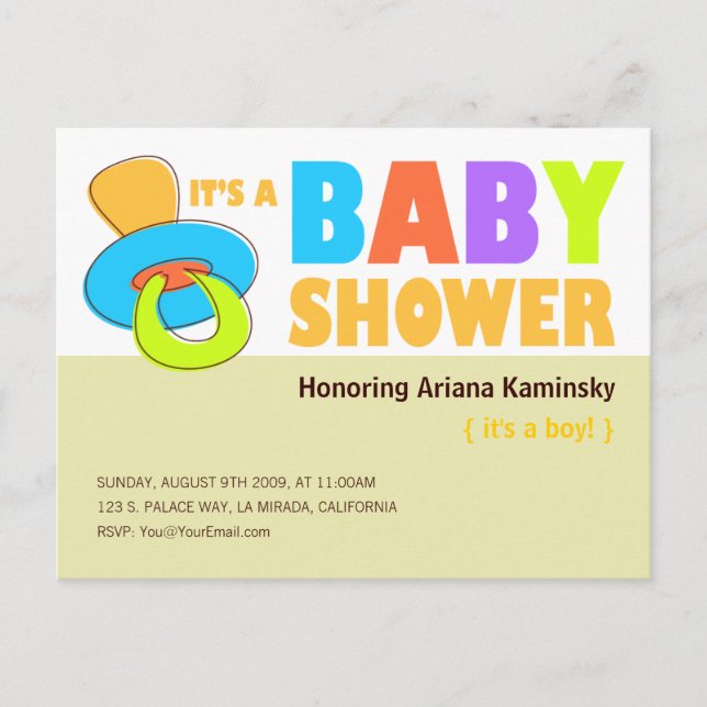 Carte Postale Invitation Baby shower de Pacifier (Devant)