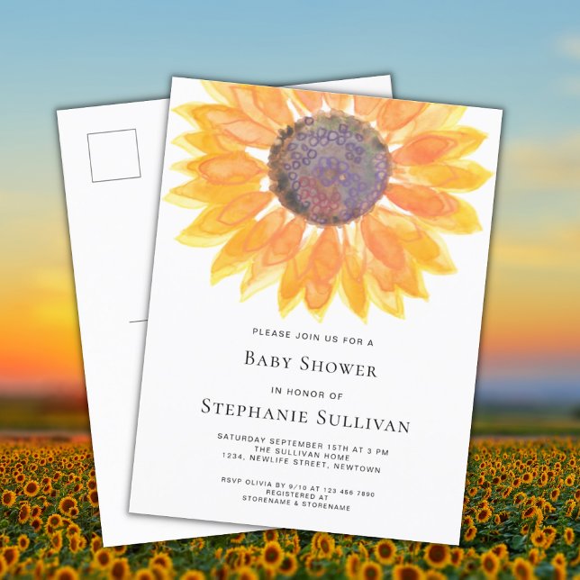 Carte postale Invitation Baby shower de tournesol (Créateur téléchargé)