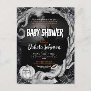 Carte Postale Invitation Baby shower d'Halloween noir avec Regis
