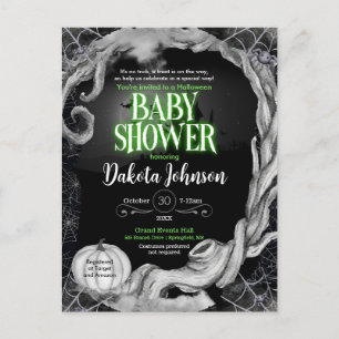 Carte Postale Invitation Baby shower d'Halloween vert et noir